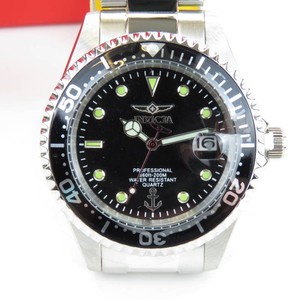 Invicta Ocean Voyage Mens 37.5mm Watch Silver Tone Stainless Black Dial 50143