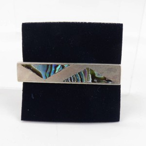 Vintage Mens Sterling Silver Tie ClipTie Bar Inlaid Abalone Shell-5.630g