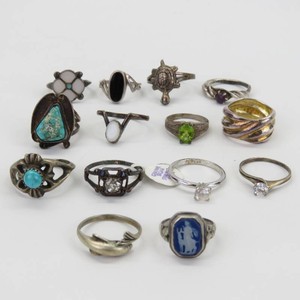 Grouping of 14 Womens Sterling Silver Rings-Some wStones 44.675g