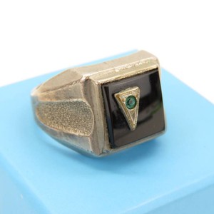 Vintage Mens Thick Sterling Silver Onyx wInlay Gemstone Ring 13.665g