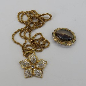 14kgf Womens Necklace wFlower Pendant & 12k 120gf Brooch