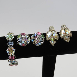 Vintage Lisners Womens Rhinestone Bracelet & Earring Set & Rhinestone Weiss Earrings