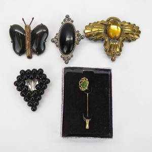 Vintage Womens Brooches, Fur Clip, Jade Stick Pin