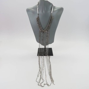 Free People Silver-Tone Statement Dangle Fringe Bohemian Runway Necklace