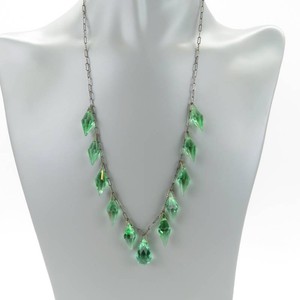 Vintage Art Deco-Style Green GlassCrystal Dropper Necklace