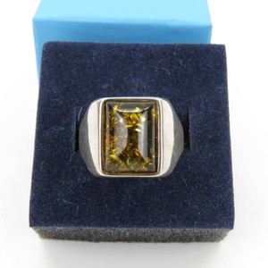 Vintage Amber Rectangular Sterling Silver Ring-6.080g