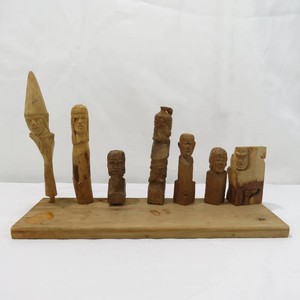 Vintage Unique Hand-Carved Folk Art Wood Figurines wDisplay Board