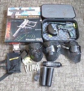 Large Grouping of Vintage Paintball Guns and Accessories Rhine Brass Eagle More