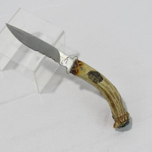 Rare Fixed-Blade Hunting Knife Stag Handle Jaguar Sterling Turquoise Accent