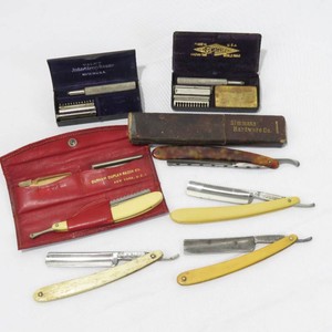 Grouping of Vintage Mens Straight Razors & Straps