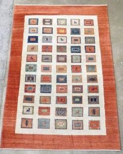 Beautiful Hand-Knotted Wool Gabbeh Rug Multi-Panel Tile Layout 71 x 49