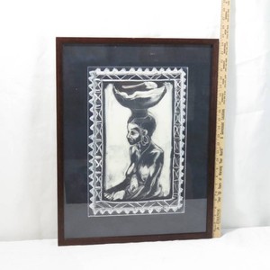 Vintage 1988 Signed Sara Porter Framed Black & White African Woman Art