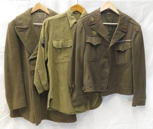 Grouping of 3 WWII Military XII Corps Signal Corps Uniform Shirt, Jackets, Tie, Hat