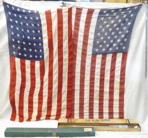 Grouping of 2 Vintage United States Flags, 48 Star & 50 Star Flags wPoles and Boxes