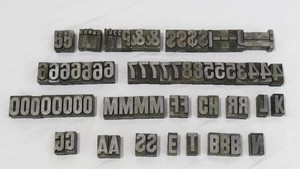 Grouping of Vintage Cast Metal or Zinc Letterpress Printing Blocks