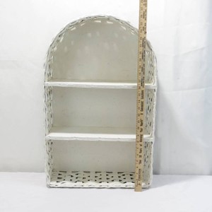 Vintage White Wicker Rattan 3-Tier Wall Hanging or Freestanding Display Shelf