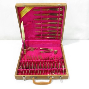 Vintage 27pc MCM Thai Siam Brass and Rosewood Flatware wbox