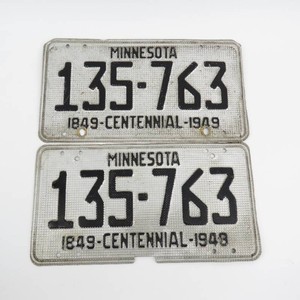 Vintage Set of 1949 Centennial Minnesota License Plates Silver