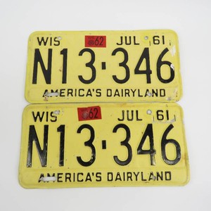 Vintage Set of 1961 Wisconsin License Plates Dairyland