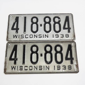 Vintage Set of 1938 Wisconsin License Plates Silver