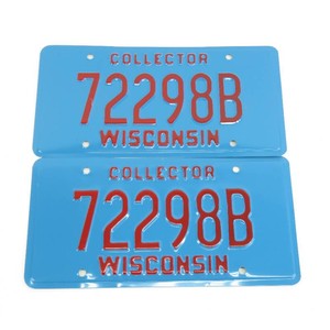 Vintage Set of Blue Wisconsin Collector License Plates