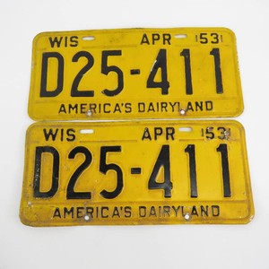 Vintage Set of 1953 Wisconsin License Plates Yellow Dairyland