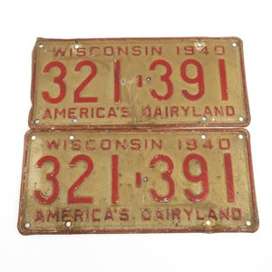 Vintage Set of 1940 Wisconsin License Plates
