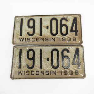 Vintage Set of 1938 Wisconsin License Plates