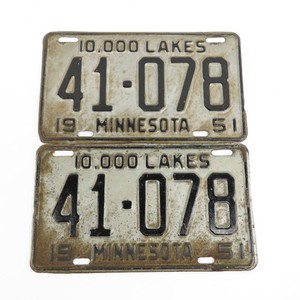 Set of Vintage 1951 Minnesota License Plates