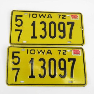 Set of Vintage Yellow 72 (57) License Plates