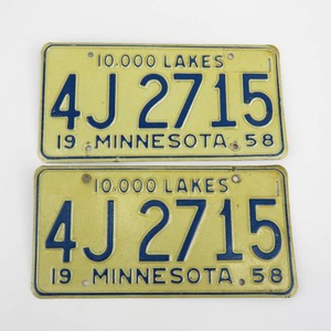 Set of Vintage 1958 Minnesota License Plates