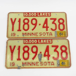 Set of Vintage 1961 Minnesota License Plates