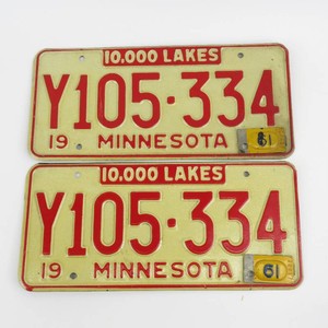 Set of Vintage 1961 Minnesota License Plates