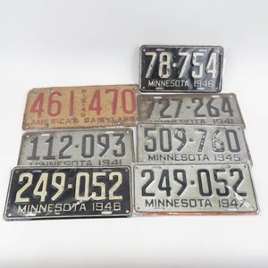 Grouping of Vintage 1940s License Plates WisconsinMinnesota