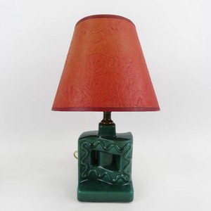 Vintage MCM Green Ceramic Table Lamp wVintage Red Shade