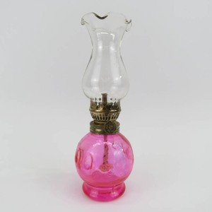 Victorian Style Miniature Cranberry Glass Oil Lamp