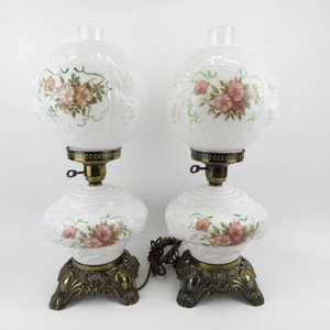 Set of 2 Vintage Milk Glass Globe Gone with the Wind Style Lamp Electric