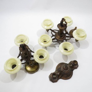 Vintage Art Deco Chandeliers- MetalBronze Tone Frame wCustard Glass Slip Shades