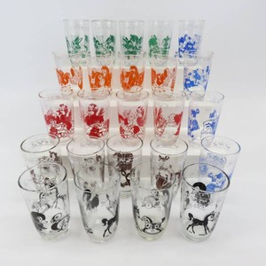 Grouping of 24 Vintage Jelly Jar Childs Juice Glasses-Animals