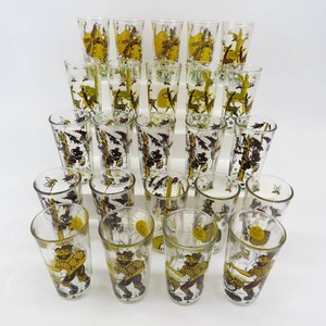 Grouping of 24 Vintage 1950s Drinking Glasses Bears and Honey Bees & More