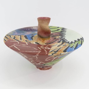 Signed Spinning Top Design Hand Painted Pottery Vase