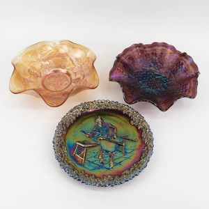 Vintage Fenton & Other Carnival Glass Pieces-Bowls, Plate