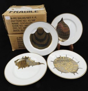 Grouping of 2 Sets of 4 Fitz & Floyd Coquilles Combinees Shell Plates wOriginal Boxes