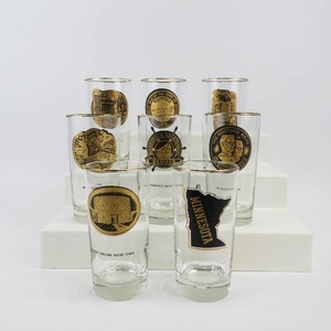 Vintage 1970s Farmers & Mechanics Set of 8 Minnesota Heritage Highball Drinking Glasses-NOS