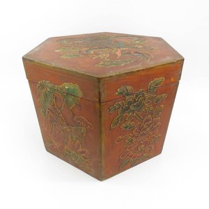 Vintage Chinese Hand-Painted Hexagonal Wooden Box Imperial Dragon Design