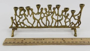 Vintage 8 MCM Brutalist-Style Brass Hanukkah Menorah Dancing Figures