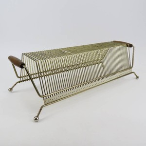 Vintage MCM Gold-Tone Wire Vinyl Record Album Storage Rack