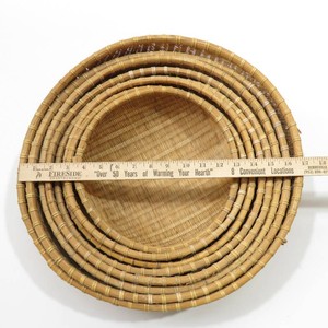 Vintage Set of 8 Nested, Hand-Woven Natural Bamboo or Rattan Round BowlsBaskets