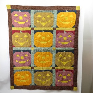 Halloween Quilt Featuring A Grid of Jack-O-Lantern Blocks-Started Quilt 59 x 48