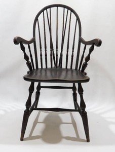 Antique Continuous Arm Windsor Armchair Wood wPartial Original Label